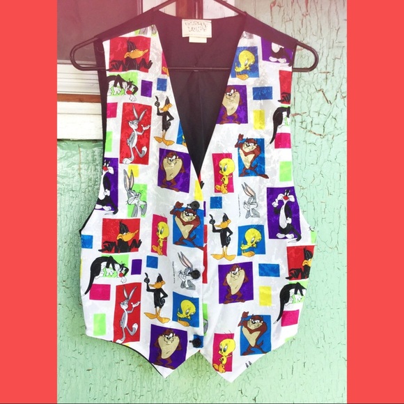 Vintage Tops - Vintage 90s Looney Tunes Characters Print Button down Vest